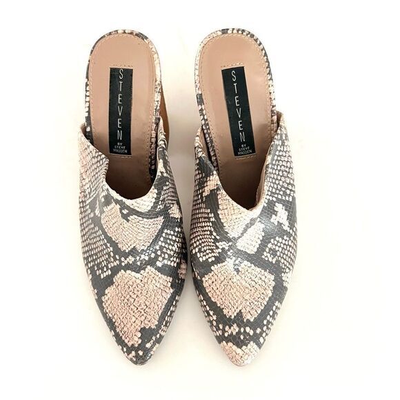 Steve Madden Snakeskin Chunky Heel Mules - Picture 1 of 7